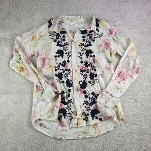 The Nu Vintage Sheer Button Up Top Women's‎ Sz M Embroidered Gauze Layering
